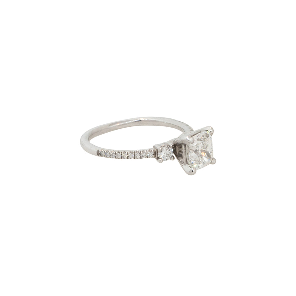 GIA Certified 14k White Gold 1.45ctw 3 Stone Cushion Diamond Engagement Ring