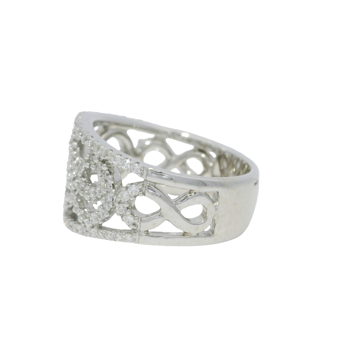 18K White Gold Natural Round Diamond Open Work Swirl Ring — product photo 2
