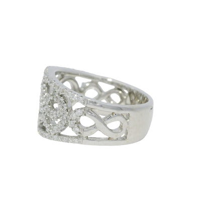18K White Gold Natural Round Diamond Open Work Swirl Ring