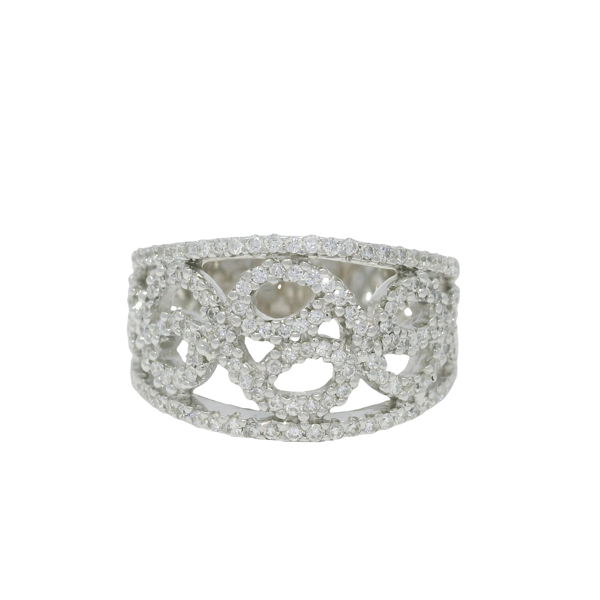 18K White Gold Natural Round Diamond Open Work Swirl Ring — product photo 3