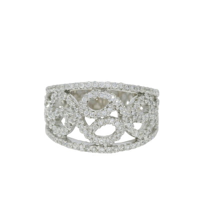 18K White Gold Natural Round Diamond Open Work Swirl Ring