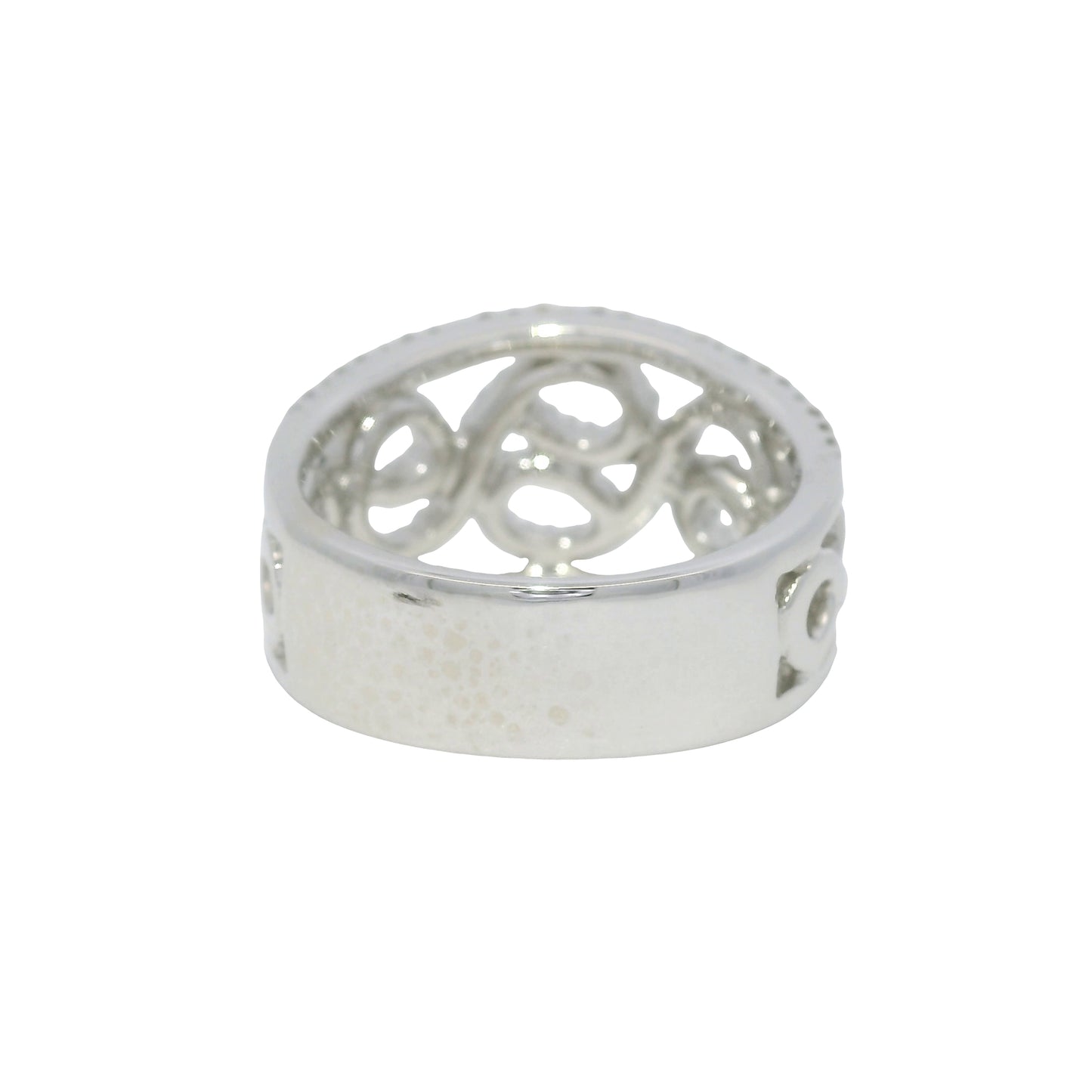 18K White Gold Natural Round Diamond Open Work Swirl Ring