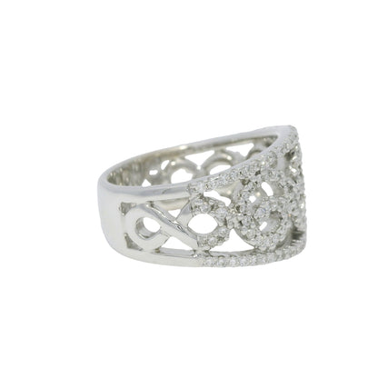 18K White Gold Natural Round Diamond Open Work Swirl Ring