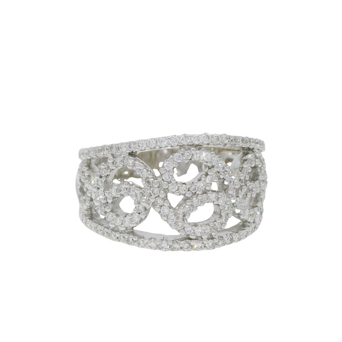 18K White Gold Natural Round Diamond Open Work Swirl Ring — product photo 6