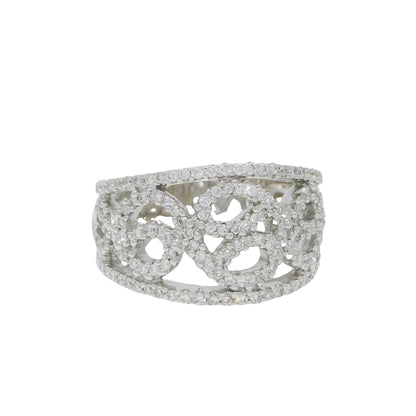 18K White Gold Natural Round Diamond Open Work Swirl Ring