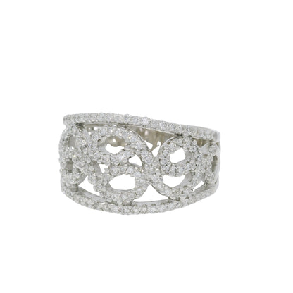 18K White Gold Natural Round Diamond Open Work Swirl Ring