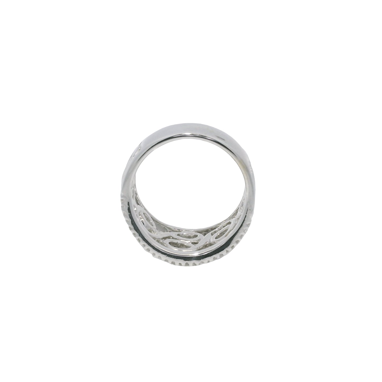 18K White Gold Natural Round Diamond Open Work Swirl Ring
