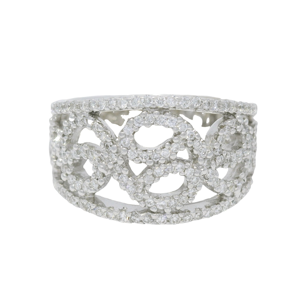 18K White Gold Natural Round Diamond Open Work Swirl Ring