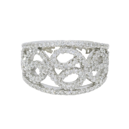 18K White Gold Natural Round Diamond Open Work Swirl Ring