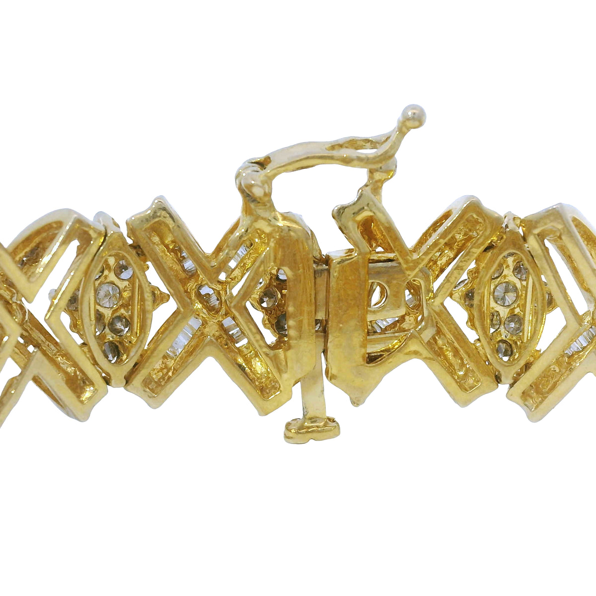 10K Yellow Gold Natural 8.10 Carat Round Diamond Wide X-Design Bracelet