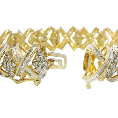 10K Yellow Gold Natural 8.10 Carat Round Diamond Wide X-Design Bracelet