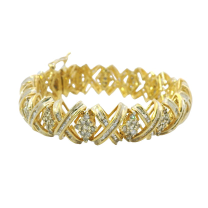 10K Yellow Gold Natural 8.10 Carat Round Diamond Wide X-Design Bracelet