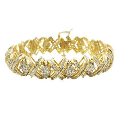 10K Yellow Gold Natural 8.10 Carat Round Diamond Wide X-Design Bracelet