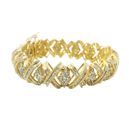 10K Yellow Gold Natural 8.10 Carat Round Diamond Wide X-Design Bracelet