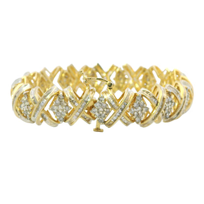 10K Yellow Gold Natural 8.10 Carat Round Diamond Wide X-Design Bracelet