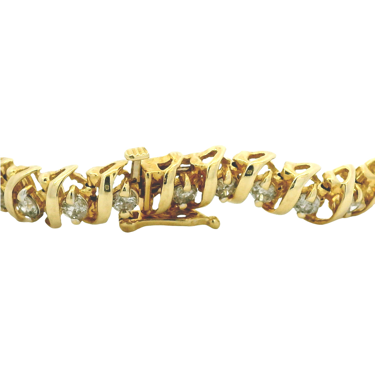 14K Yellow Gold Natural 3.50 Carat Round Diamond S-Style Tennis Bracelet