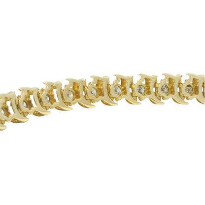 14K Yellow Gold Natural 3.50 Carat Round Diamond S-Style Tennis Bracelet