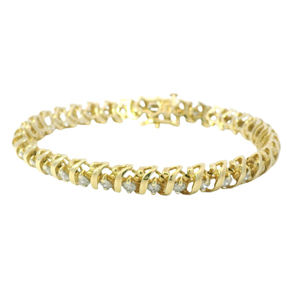 14K Yellow Gold Natural 3.50 Carat Round Diamond S-Style Tennis Bracelet