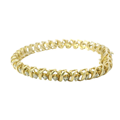 14K Yellow Gold Natural 3.50 Carat Round Diamond S-Style Tennis Bracelet