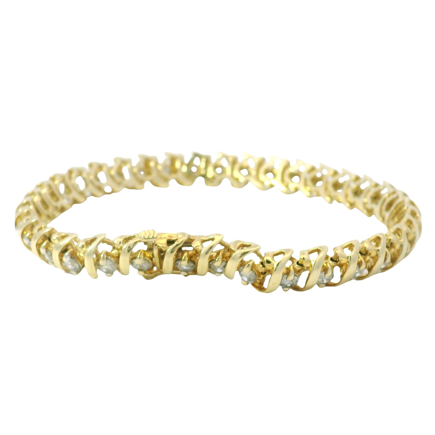 14K Yellow Gold Natural 3.50 Carat Round Diamond S-Style Tennis Bracelet