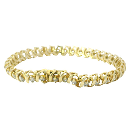 14K Yellow Gold Natural 3.50 Carat Round Diamond S-Style Tennis Bracelet