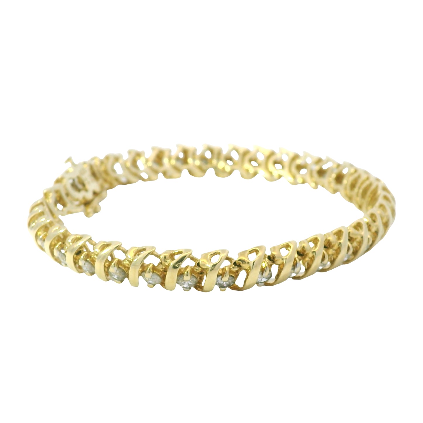14K Yellow Gold Natural 3.50 Carat Round Diamond S-Style Tennis Bracelet