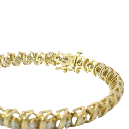 14K Yellow Gold Natural 3.50 Carat Round Diamond S-Style Tennis Bracelet