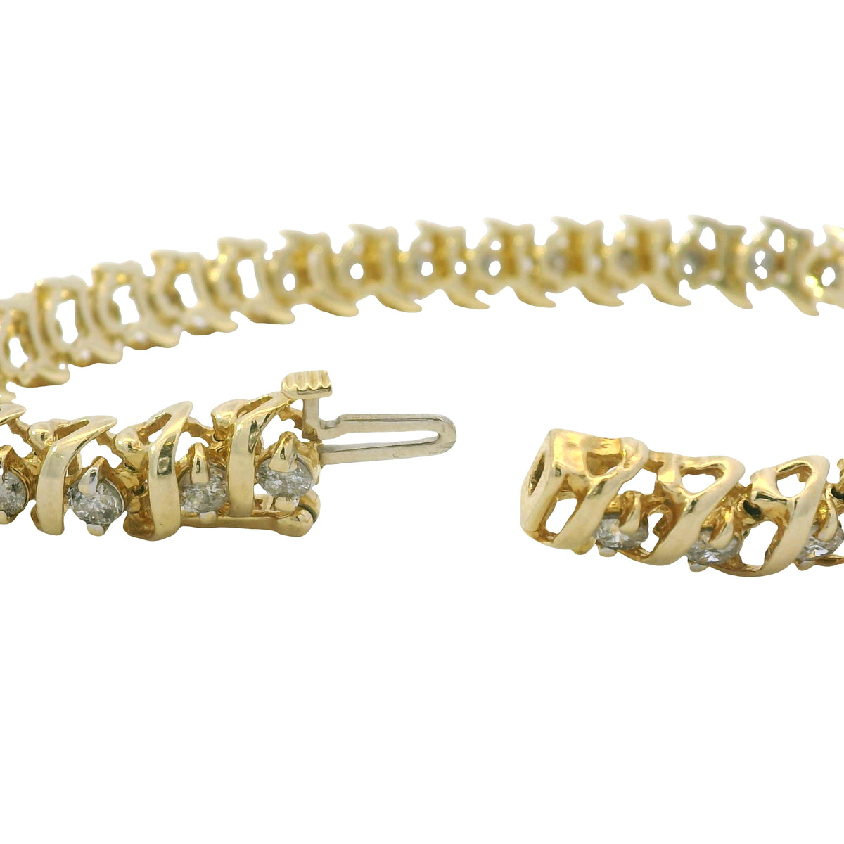 14K Yellow Gold Natural 3.50 Carat Round Diamond S-Style Tennis Bracelet