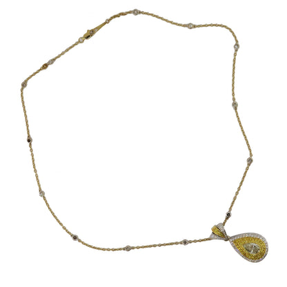 18k Two Tone Gold Fancy Yellow 1.20ct Diamond Pendant Necklace