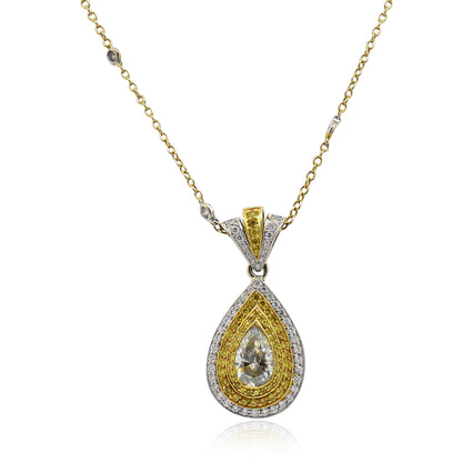 18k Two Tone Gold Fancy Yellow 1.20ct Diamond Pendant Necklace