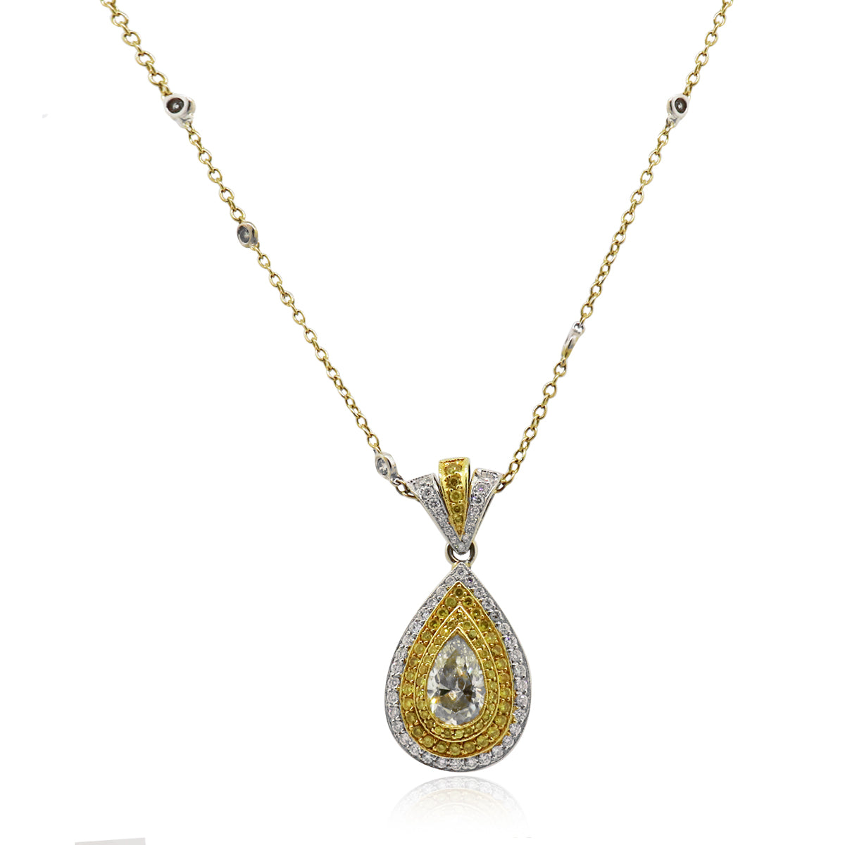 18k Two Tone Gold Fancy Yellow 1.20ct Diamond Pendant Necklace