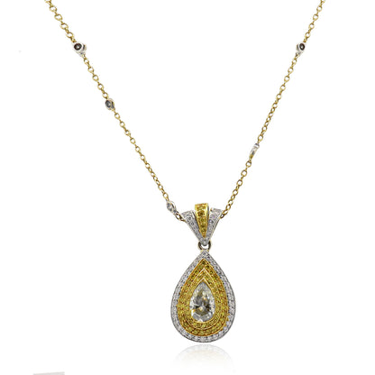 18k Two Tone Gold Fancy Yellow 1.20ct Diamond Pendant Necklace