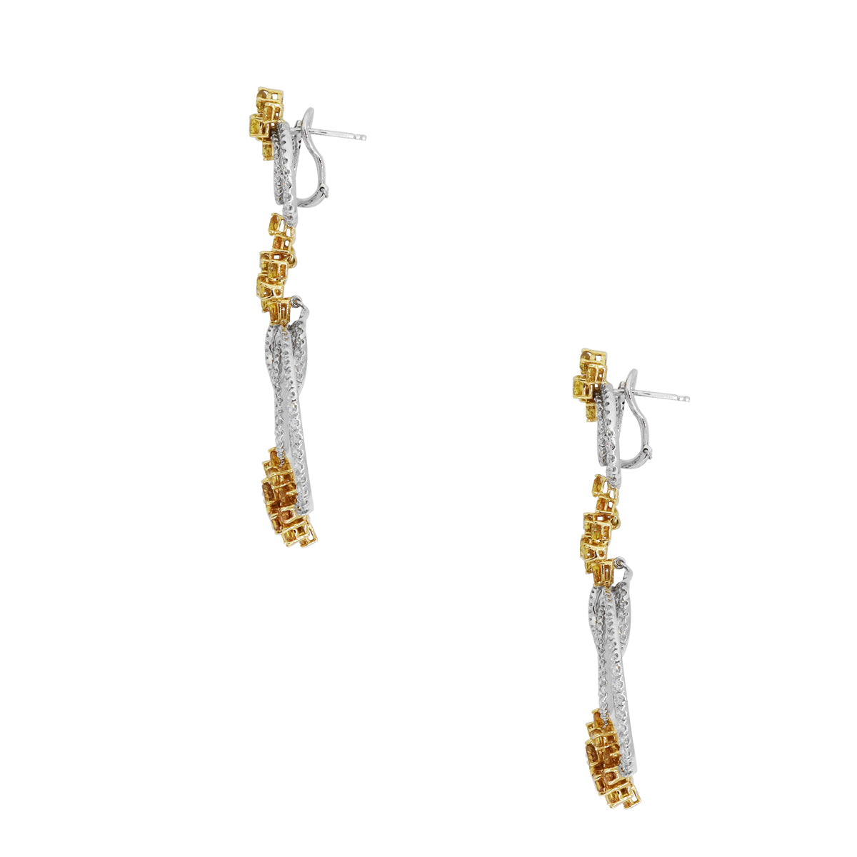 18k Two Tone 4.20ctw Yellow Diamonds and 4.50ctw White Diamond Dangle Earrings