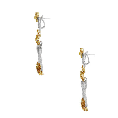 18k Two Tone 4.20ctw Yellow Diamonds and 4.50ctw White Diamond Dangle Earrings