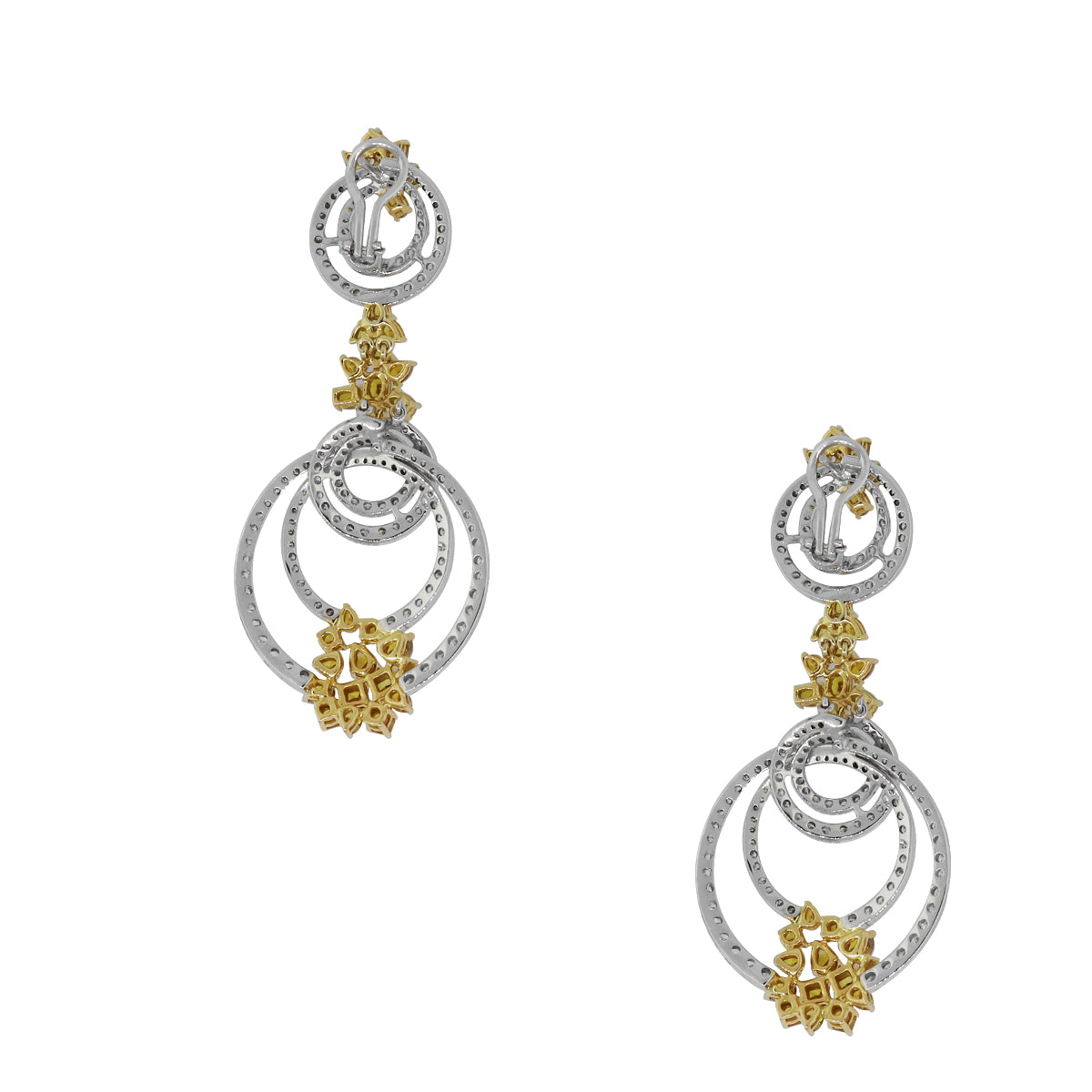 18k Two Tone 4.20ctw Yellow Diamonds and 4.50ctw White Diamond Dangle Earrings