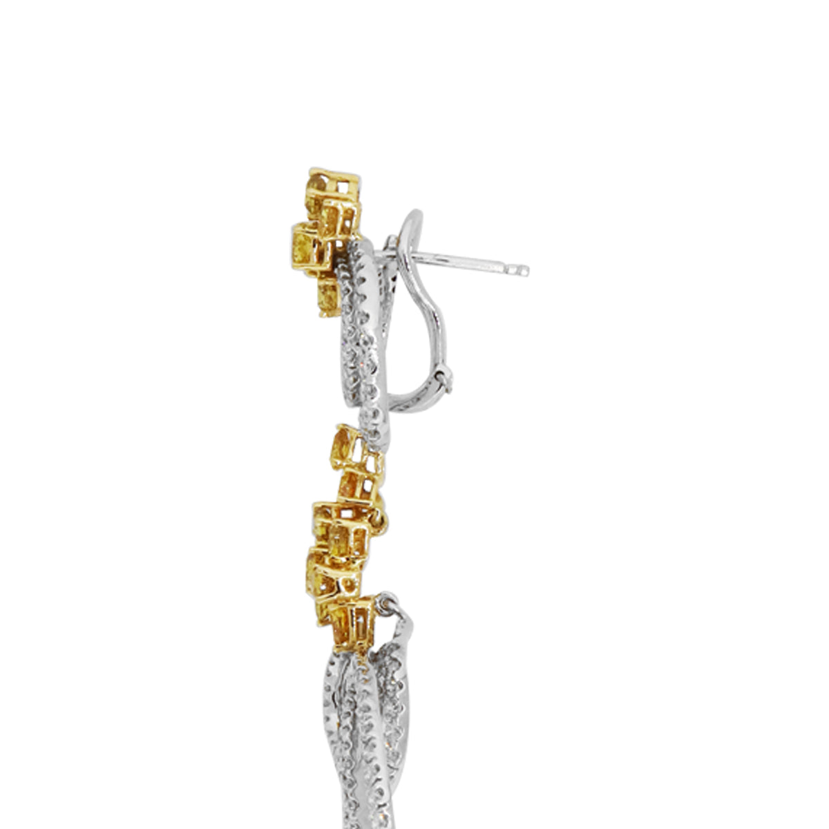 18k Two Tone 4.20ctw Yellow Diamonds and 4.50ctw White Diamond Dangle Earrings