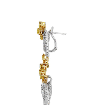 18k Two Tone 4.20ctw Yellow Diamonds and 4.50ctw White Diamond Dangle Earrings