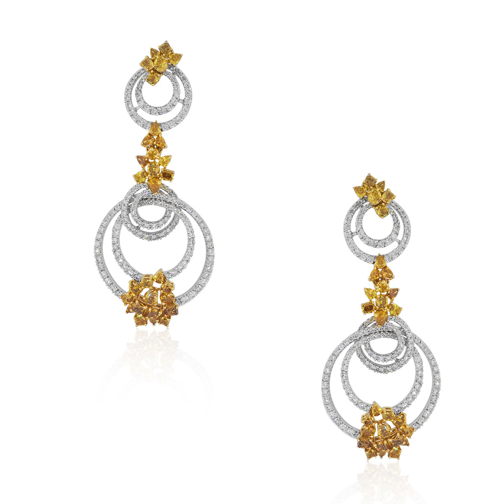 18k Two Tone 4.20ctw Yellow Diamonds and 4.50ctw White Diamond Dangle Earrings
