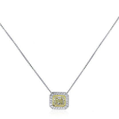 18k Two Tone 1.25ctw Yellow Diamond and 0.33ctw Diamond Pendant Necklace