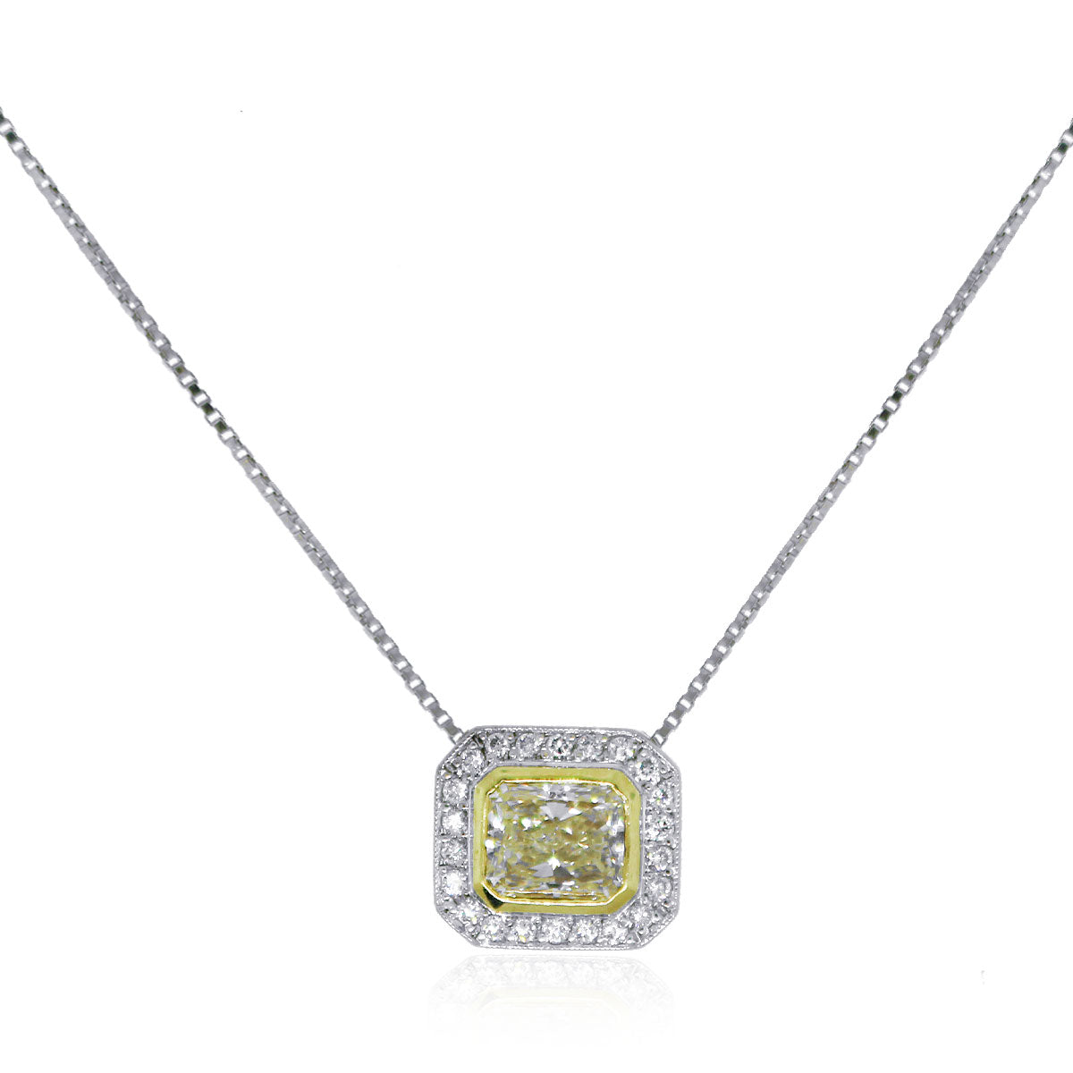 18k Two Tone 1.25ctw Yellow Diamond and 0.33ctw Diamond Pendant Necklace