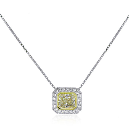 18k Two Tone 1.25ctw Yellow Diamond and 0.33ctw Diamond Pendant Necklace
