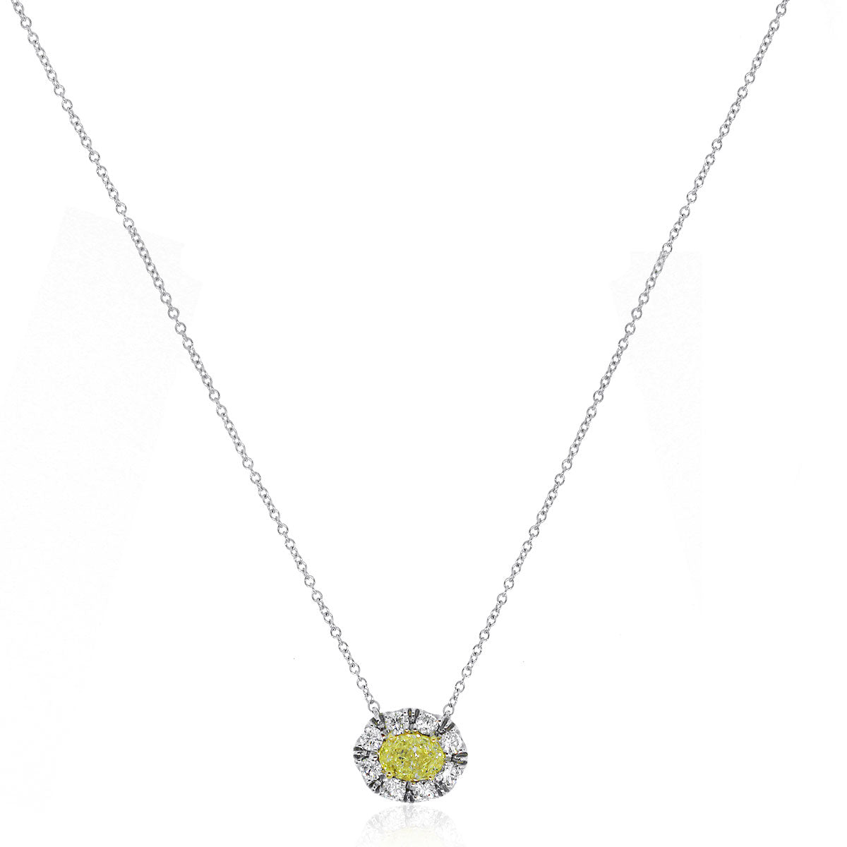 18k Two Tone 0.50ctw Fancy Yellow GIA Certified Halo Pendant Necklace