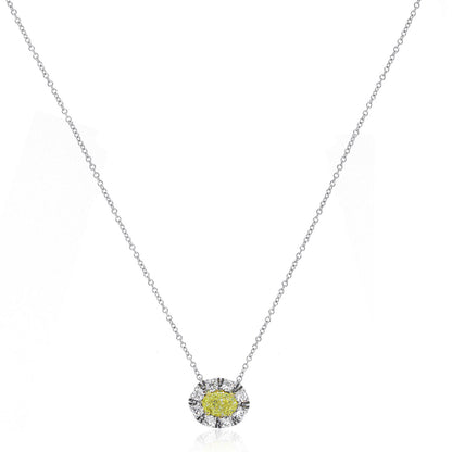 18k Two Tone 0.50ctw Fancy Yellow GIA Certified Halo Pendant Necklace
