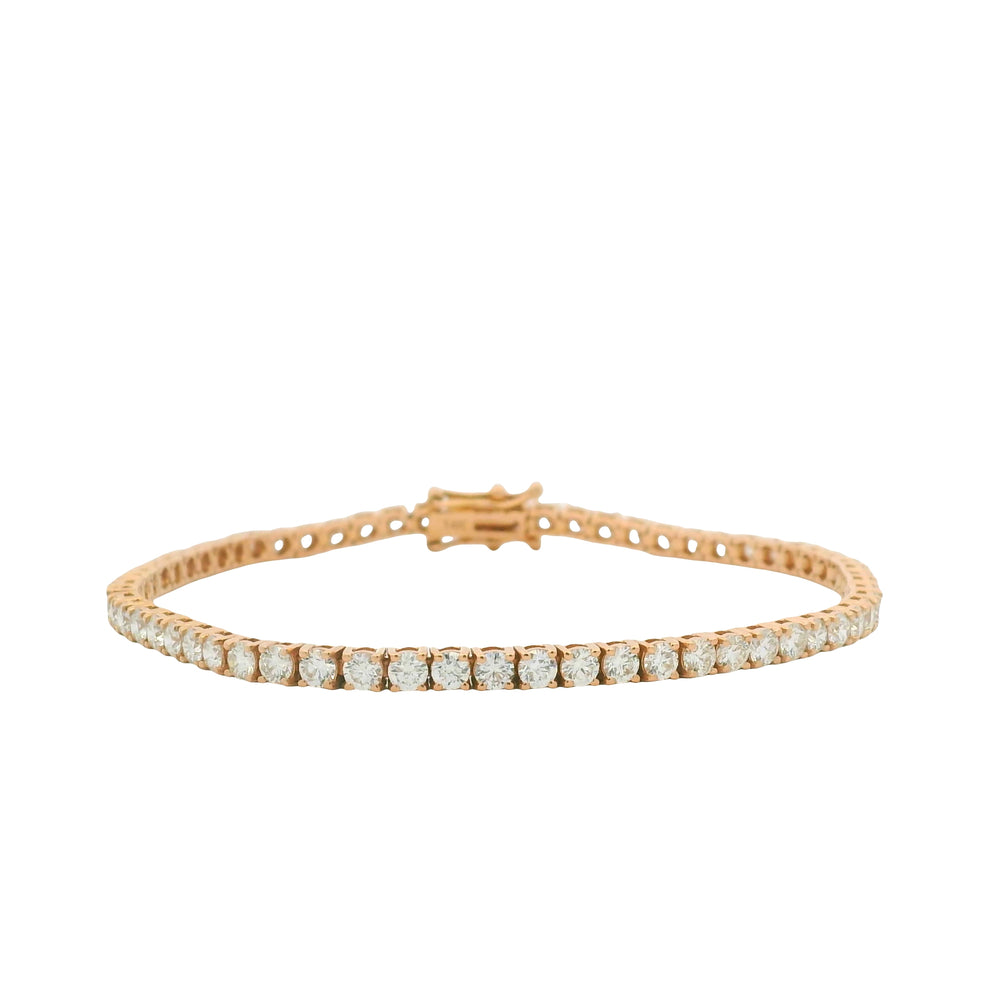 14K Rose Gold Natural Round Brilliant Cut Diamond Tennis Bracelet