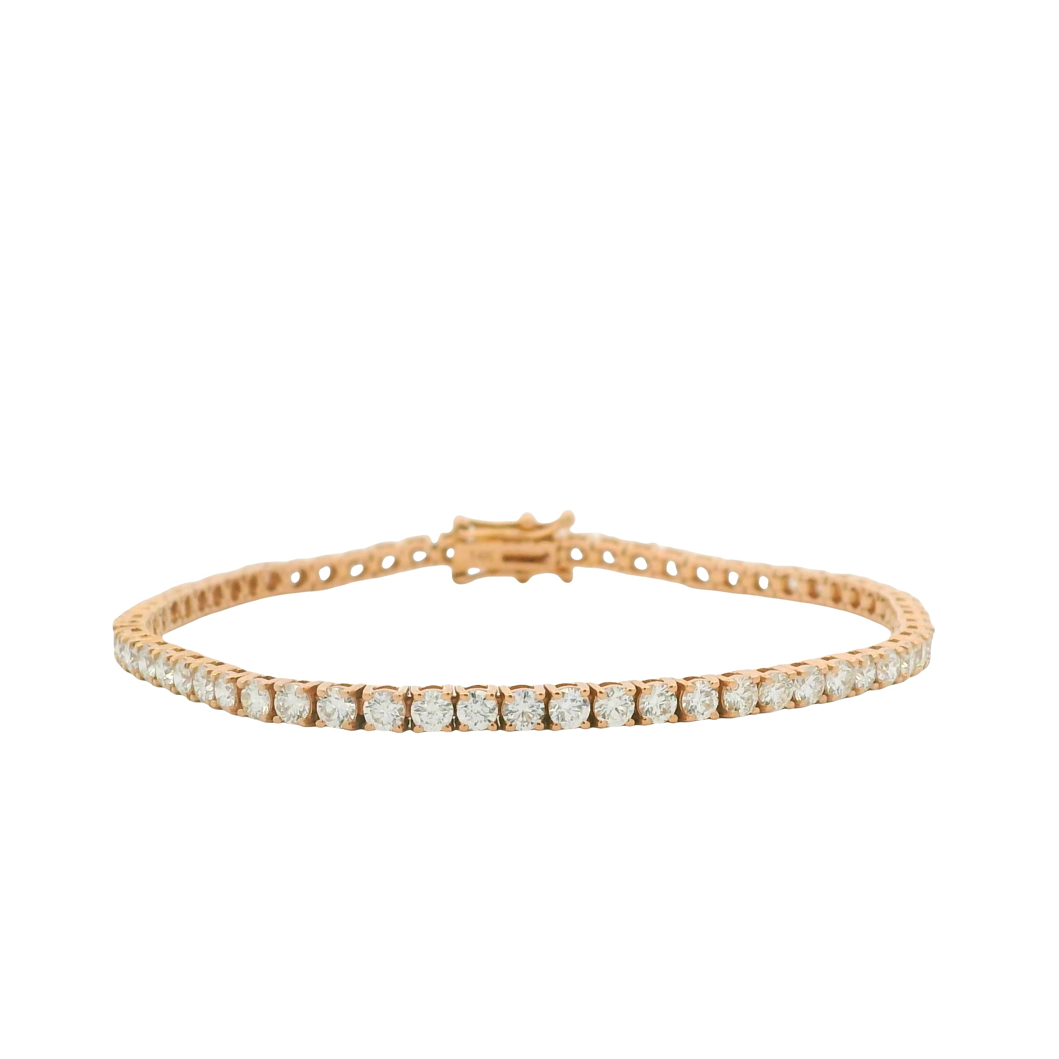 14K Rose Gold Natural Round Brilliant Cut Diamond Tennis Bracelet