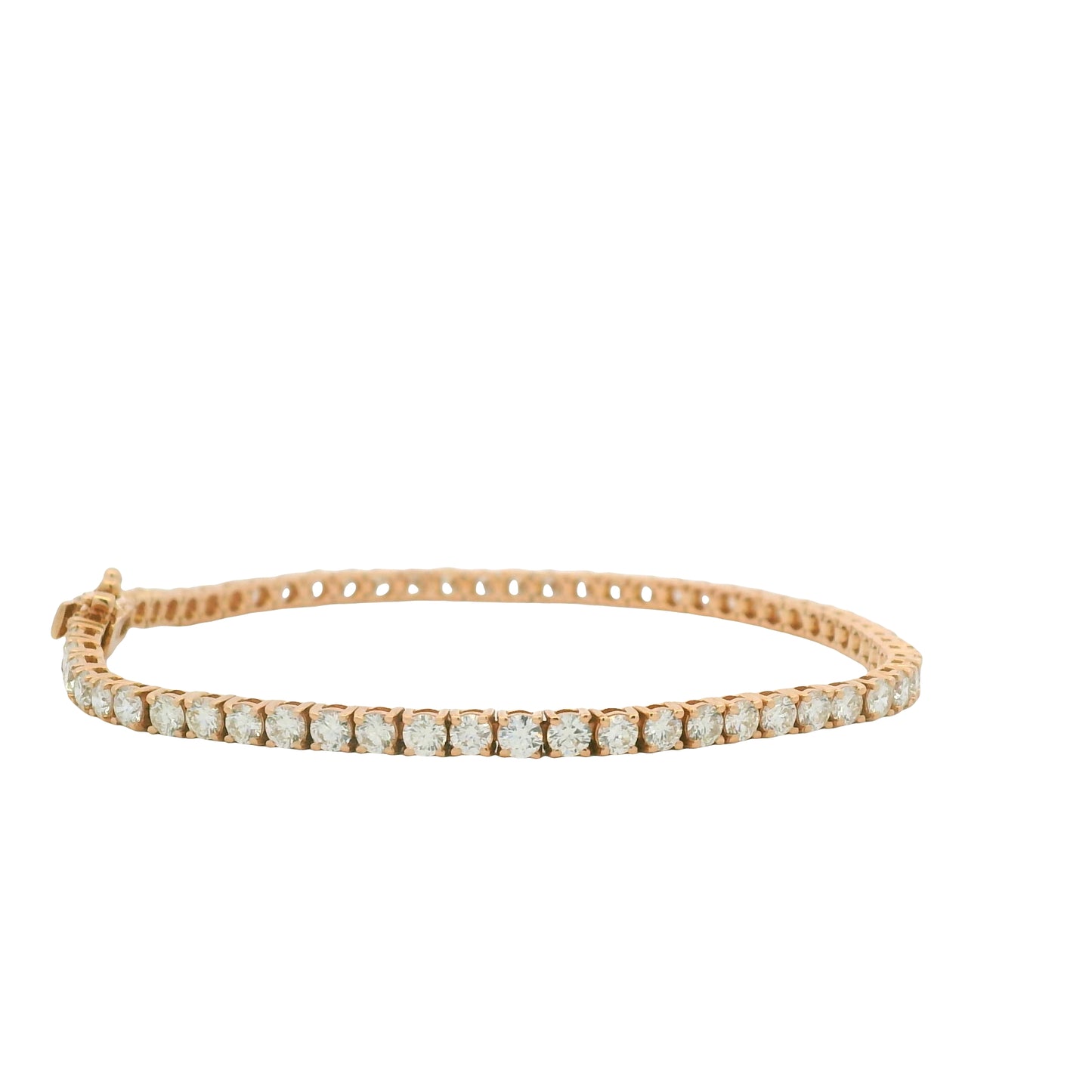 14K Rose Gold Natural Round Brilliant Cut Diamond Tennis Bracelet