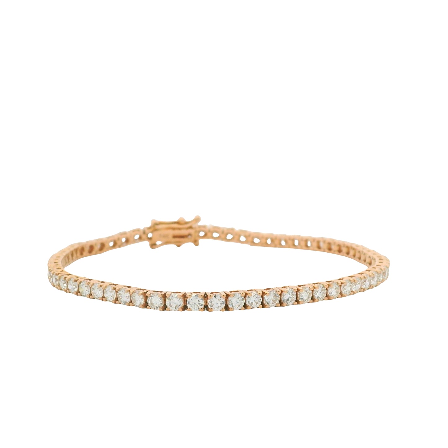 14K Rose Gold Natural Round Brilliant Cut Diamond Tennis Bracelet
