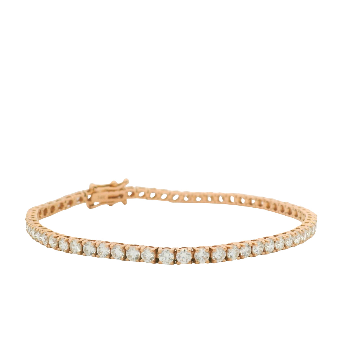 14K Rose Gold Natural Round Brilliant Cut Diamond Tennis Bracelet