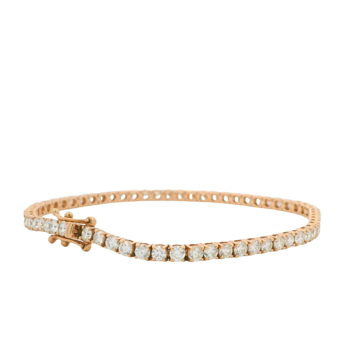 14K Rose Gold Natural Round Brilliant Cut Diamond Tennis Bracelet