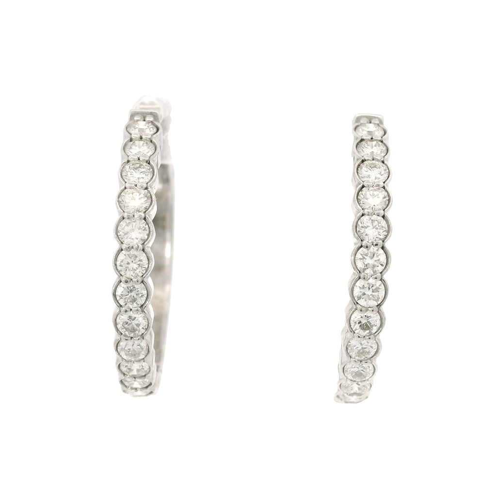 14K White Gold Natural 1.15 Carat Round Brilliant Diamond Bezel Set Hoop Earrings — product photo 1